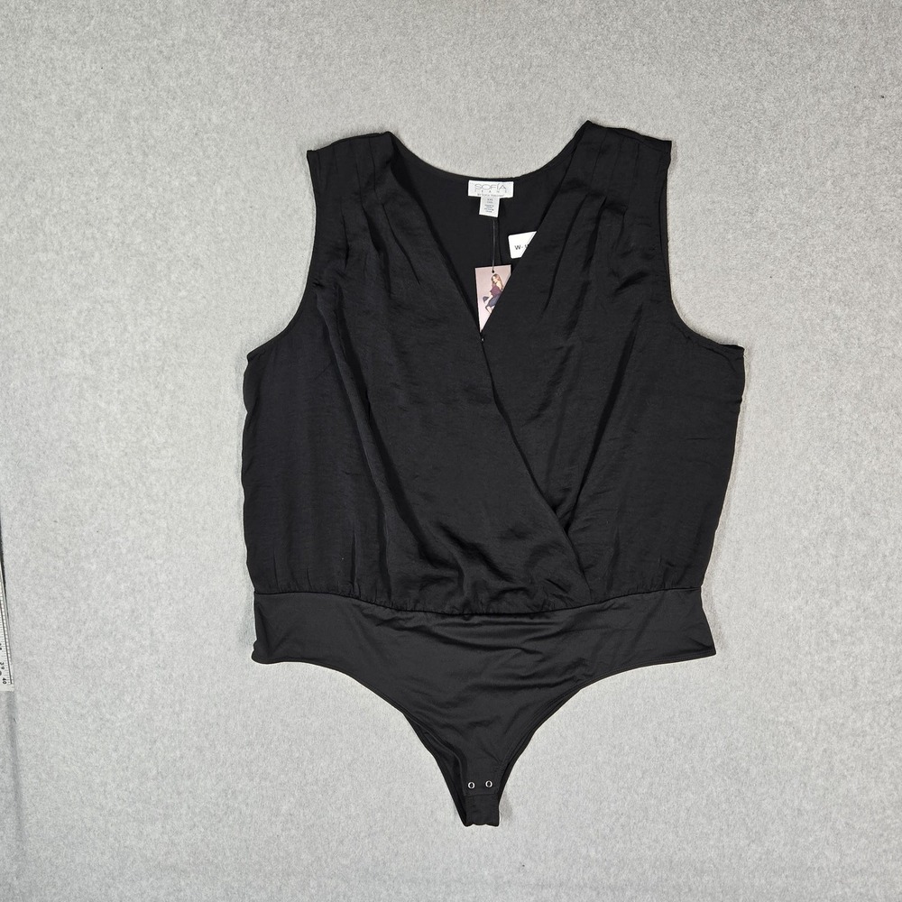 Sofia Jeans By Sofia Vergara Women Bodysuit XXL Black Crossover NWT